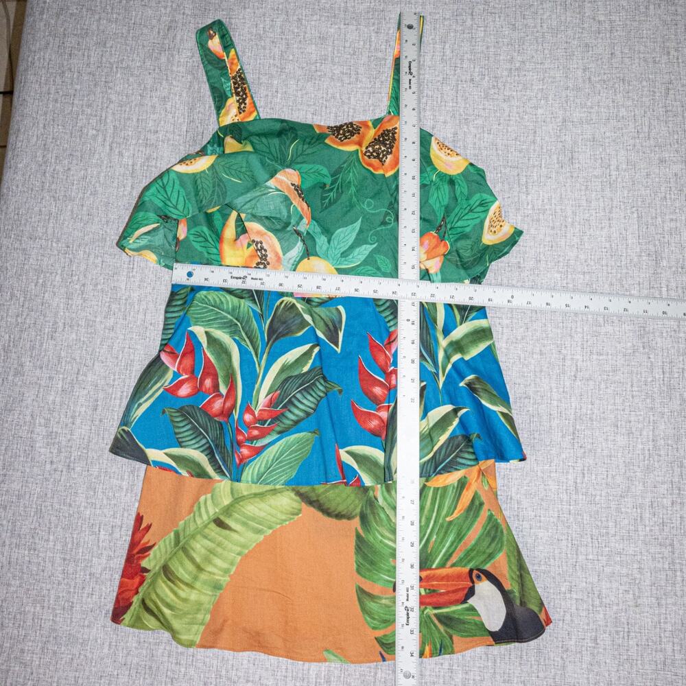 FARM Rio Green, Blue & Yellow Tropical Tiered Mini Dress - Picture 12 of 12